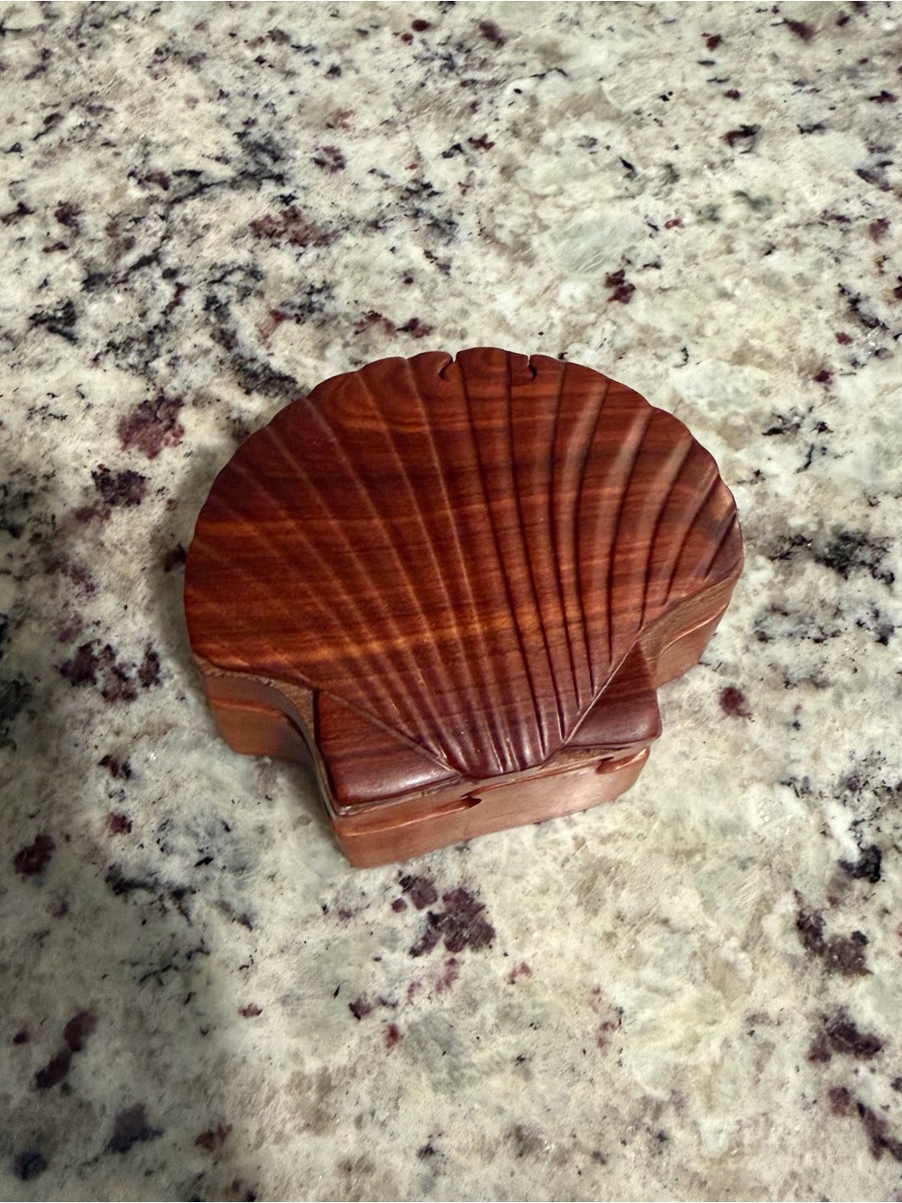 Hand Carved Seashell Decorative Puzzle Box ‘Clam Shell'